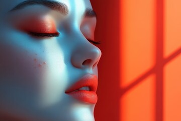 Poster - captivating beauty with bold colors and soft light showcasing skin and facial features