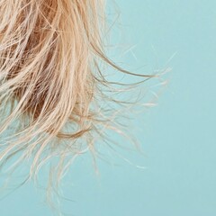 Aufkleber - Close up of frayed hair tips with split ends on a light blue background creating an opportunity for text insertion. Generative AI