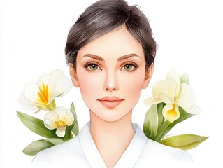 Wall Mural - Blooming beauty, a captivating portrait of woman adorned with vibrant flowers