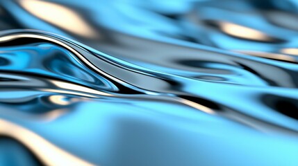 Wall Mural - flowing blue abstract liquid background with smooth metallic waves and light reflections