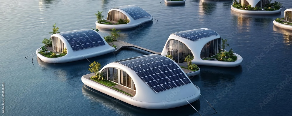 Image showcasing Floating eco-villages powered by self-sustaining renewable energy ...