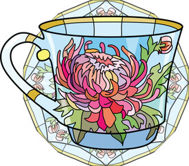 Wall Mural - Decorative Vintage Teacup Hand Drawn Illustration on mandala