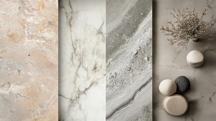 Poster - Marble Tiles Samples Displayed with Decorative Stones