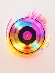 Aufkleber - Colorful vinyl record with vibrant audio waveforms creating a dynamic visual representation of music. Generative AI