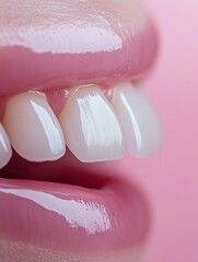 Poster - Close up view of teeth before and after whitening treatment highlighting the transformation effect of the procedure. Generative AI