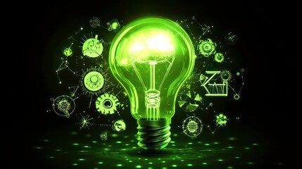 Poster - Green lightbulb with abstract innovation concept