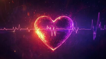 Poster - A vibrant heart design pulsating with life, showcasing an artistic interpretation of a heartbeat with colorful, glowing elements that evoke emotions and feelings.