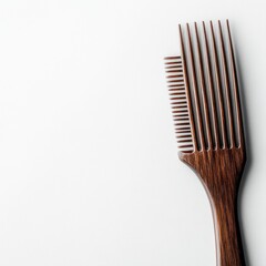 Fototapete - Close up view of a wooden comb with strands of hair resting on a clean surface with space for text. Generative AI