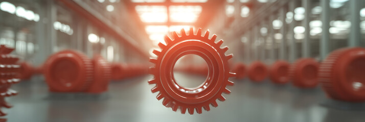 Wall Mural - precision in motion: a vibrant cogwheel against a blurred backdrop symbolizes engineering. industria
