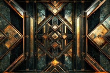 Poster - Intricate geometric design with dark and gold metallic textures, creating a luxurious and steampunk aesthetic.