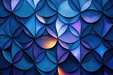 Poster - Abstract geometric pattern with intersecting curves and vibrant blue, purple, and orange hues.
