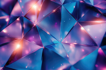 Aufkleber - Abstract geometric background with glowing purple and blue triangular facets.