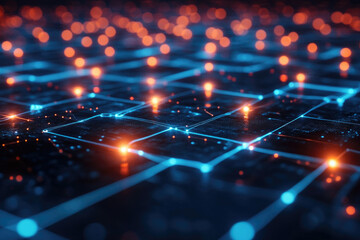 Poster - Abstract digital network illustration showing interconnected nodes and glowing lines, representing data flow and connectivity.