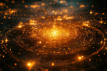 Poster - Abstract digital art depicting a glowing circular network of interconnected nodes and lines, radiating energy and connectivity.
