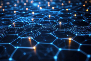 Aufkleber - Abstract hexagonal network, glowing nodes connected by lines, digital technology concept.