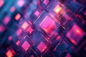 Poster - Abstract image of glowing pink and purple cubes, creating a futuristic and technological feel.