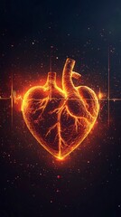 Poster - This artwork depicts a luminous heart structure with glowing lines and a pulse graphic element, representing passion and vitality against a dark cosmic backdrop.