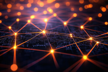 Poster - Abstract digital network connection, glowing nodes and lines represent data flow and interconnectedness.