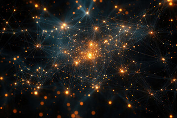 Poster - Abstract network visualization, glowing nodes interconnected by thin lines, dark background.