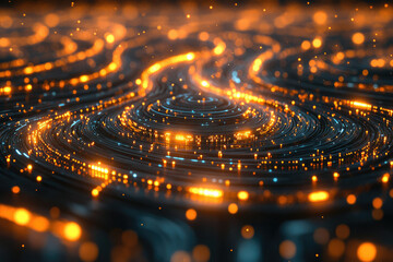 Poster - Abstract swirling light trails create a mesmerizing, futuristic digital landscape of glowing energy and data streams.