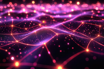 Poster - Abstract digital network with glowing nodes and connections, forming a wavy landscape.