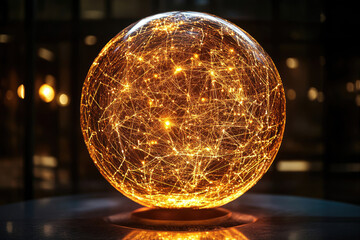 Poster - Illuminated sphere showcasing intricate network of interconnected lines, resembling a complex system or global network.