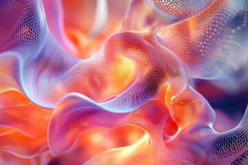 Poster - Abstract digital art depicting flowing, vibrant, net-like structures in warm and cool colors.