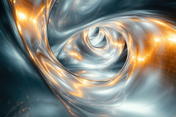 Poster - Abstract swirling metallic tunnel with gold highlights, futuristic and otherworldly.