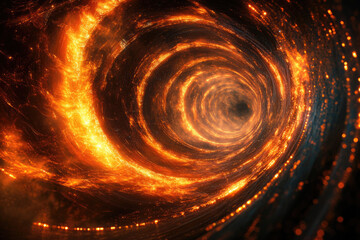 Poster - A swirling vortex of fiery energy, a mesmerizing cosmic tunnel of intense orange and black.