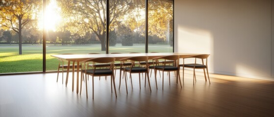 Wall Mural - modern dining room with nature view at sunset