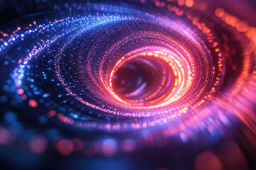 Poster - Abstract swirling vortex of vibrant pink and blue light, creating a mesmerizing digital tunnel effect.