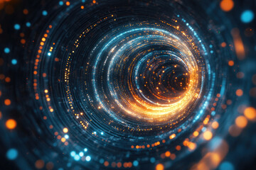 Poster - Abstract swirling tunnel of blue and orange light particles, creating a mesmerizing vortex effect.