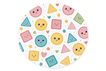 cute shapes, pastel background, playful design, kids' product