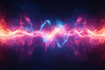 Poster - Abstract artwork depicting vibrant pink and blue energy waves flowing dynamically across a dark background.