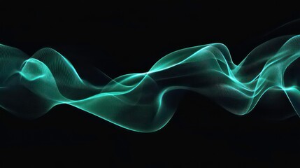 Poster - Abstract teal smoke waves on black background. Possible use Stock photo for design