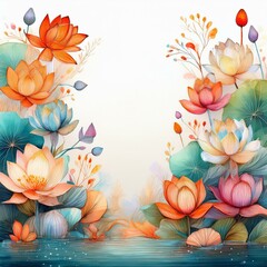 Wall Mural - Beautiful border frame of water lotus flowers background concept graphic resource