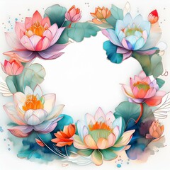 Wall Mural - Beautiful border frame of water lotus flowers background concept graphic resource