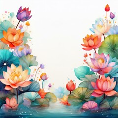 Wall Mural - Beautiful border frame of water lotus flowers background concept graphic resource