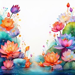 Wall Mural - Beautiful border frame of water lotus flowers background concept graphic resource