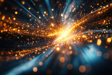 Poster - A mesmerizing burst of golden light and blue streaks, creating a dynamic and energetic cosmic scene.