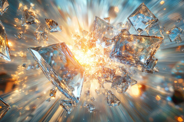 Poster - Exploding shards of crystal glass create a dynamic, radiant light show, full of energy and brilliance.