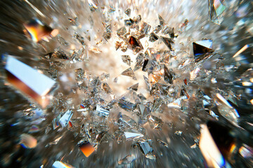 Poster - Shattered crystal explosion, a dazzling display of fragmented brilliance, reflecting light.
