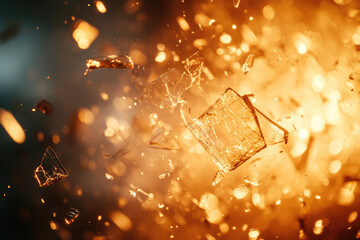 Poster - Shattered glass fragments explode in a fiery, amber-toned burst, creating a dramatic visual spectacle.