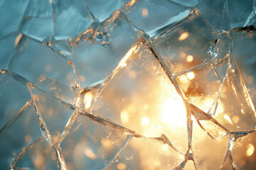 Poster - Shattered glass fragments, illuminated from within, create a mesmerizing, abstract image of light and texture.