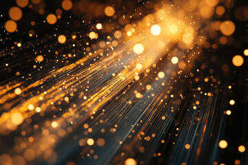 Poster - Golden streaks of light and bokeh illuminate a dark background, creating a magical, luxurious, and energetic atmosphere.