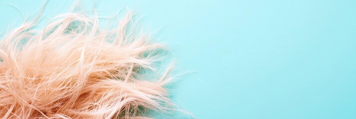 Aufkleber - Close up view of split ends and frayed hair tips on a turquoise background ideal for text placement. Generative AI