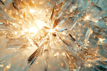 Poster - Shattered glass explodes with radiant light, creating a mesmerizing, crystalline burst.