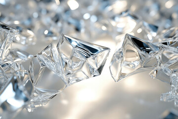 Poster - Close-up of fragmented, sparkling crystals, showcasing their intricate facets and reflective surfaces.