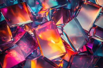 Poster - A vibrant pile of iridescent, multifaceted glass blocks creates an abstract, colorful, and dazzling display.