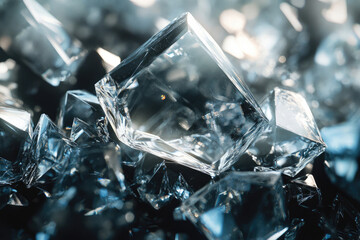 Poster - A close-up of shattered ice crystals, glistening with light and showcasing intricate textures.